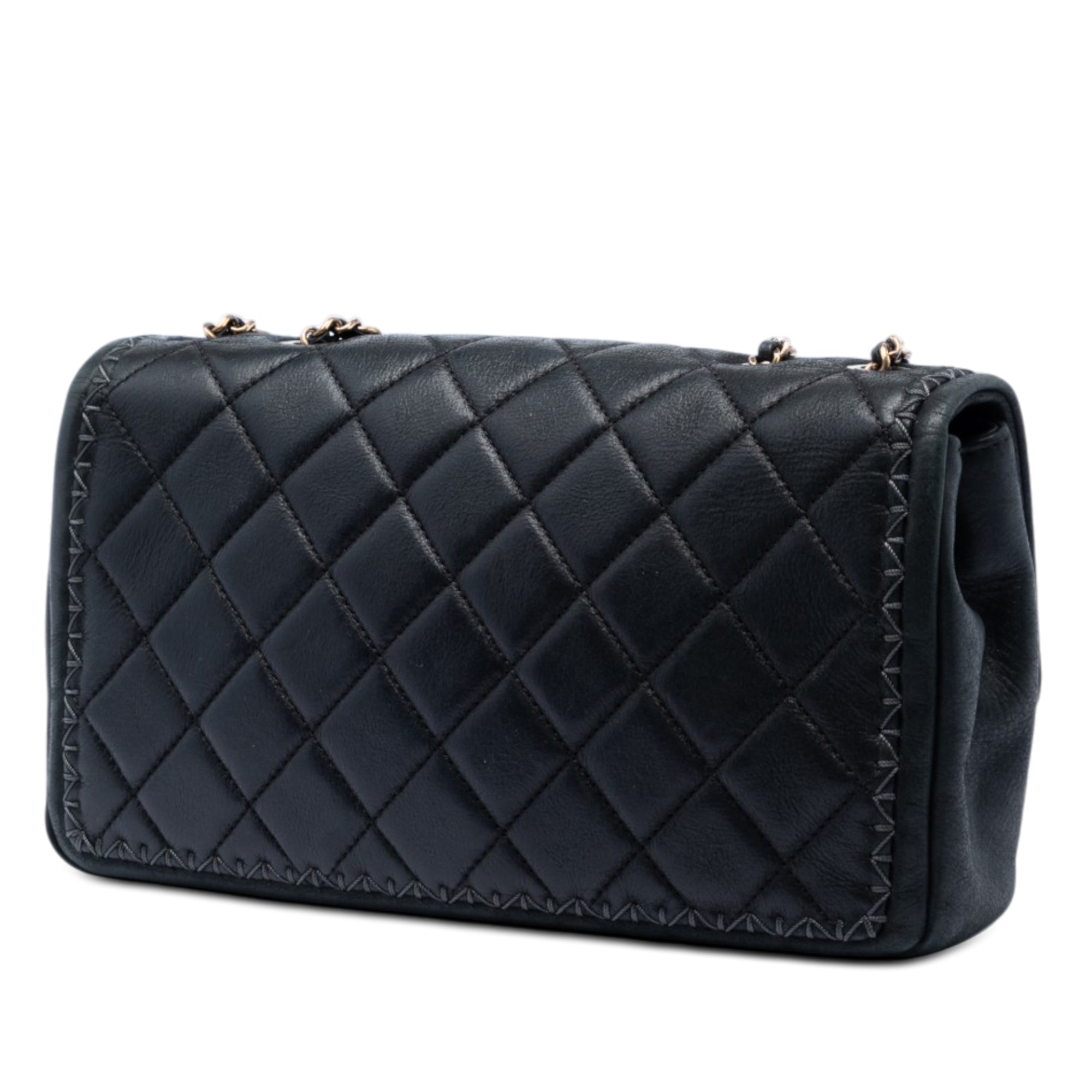 CC Quilted Iridescent Calfskin Whipstitch Single Flap - Image 2