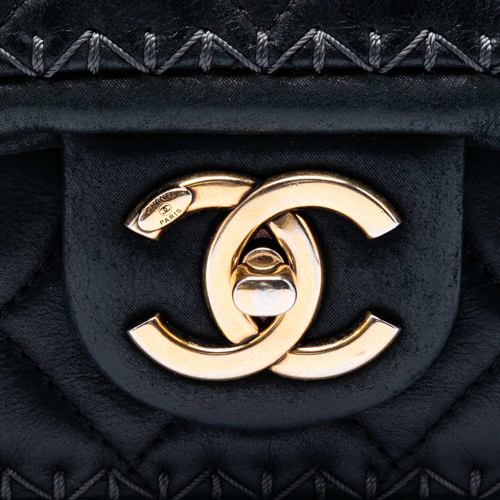 CC Quilted Iridescent Calfskin Whipstitch Single Flap - Image 5