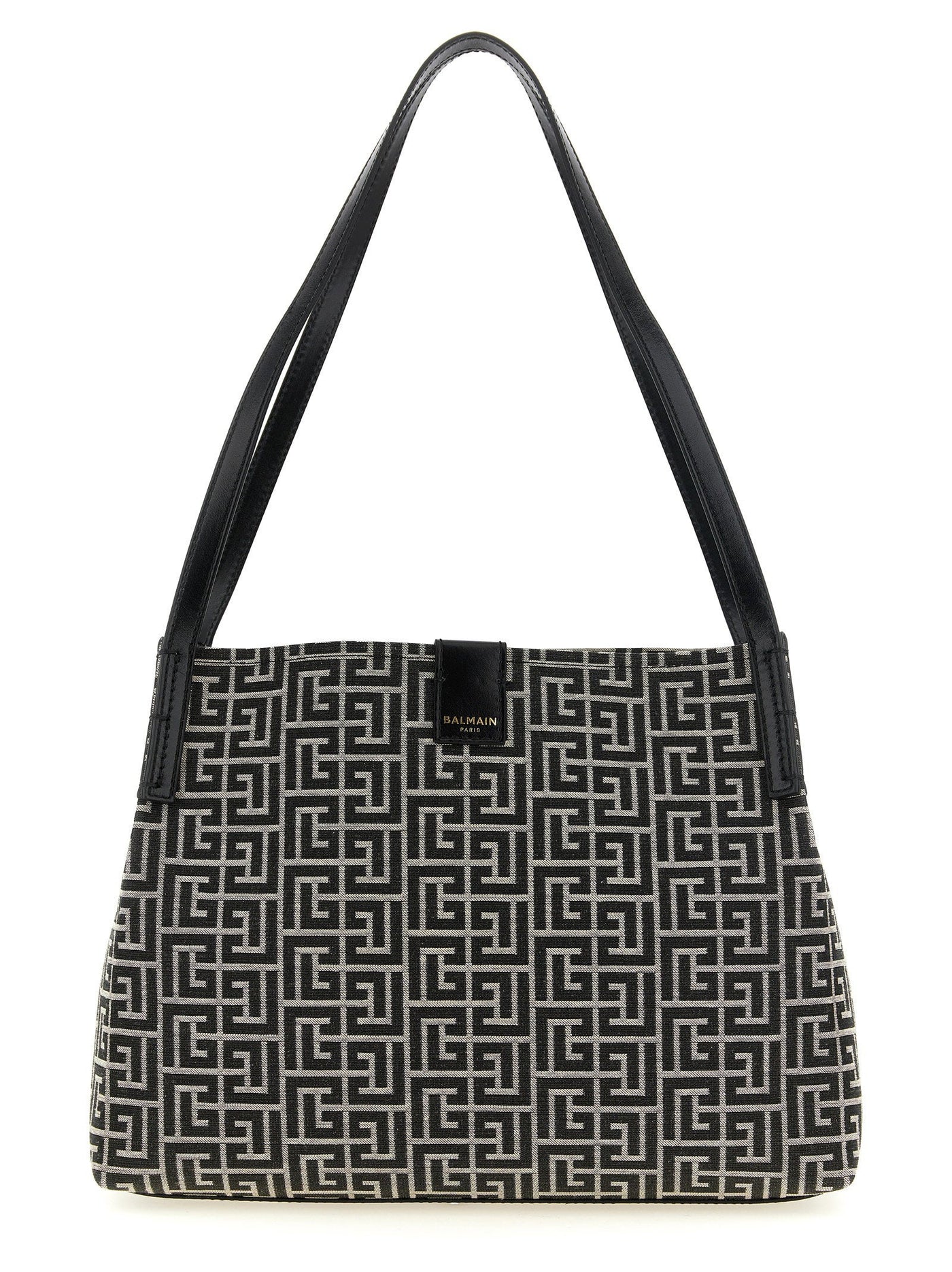 Balmain Release Shoulder Bag — Black Jacquard Fabric
