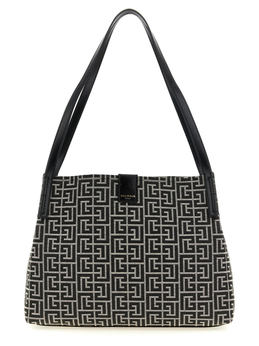 Balmain Release Shoulder Bag — Black Jacquard Fabric