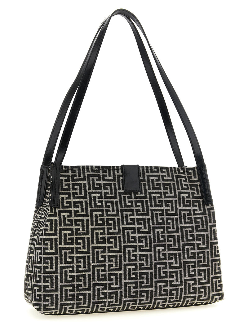 Balmain Release Shoulder Bag — Black Jacquard Fabric