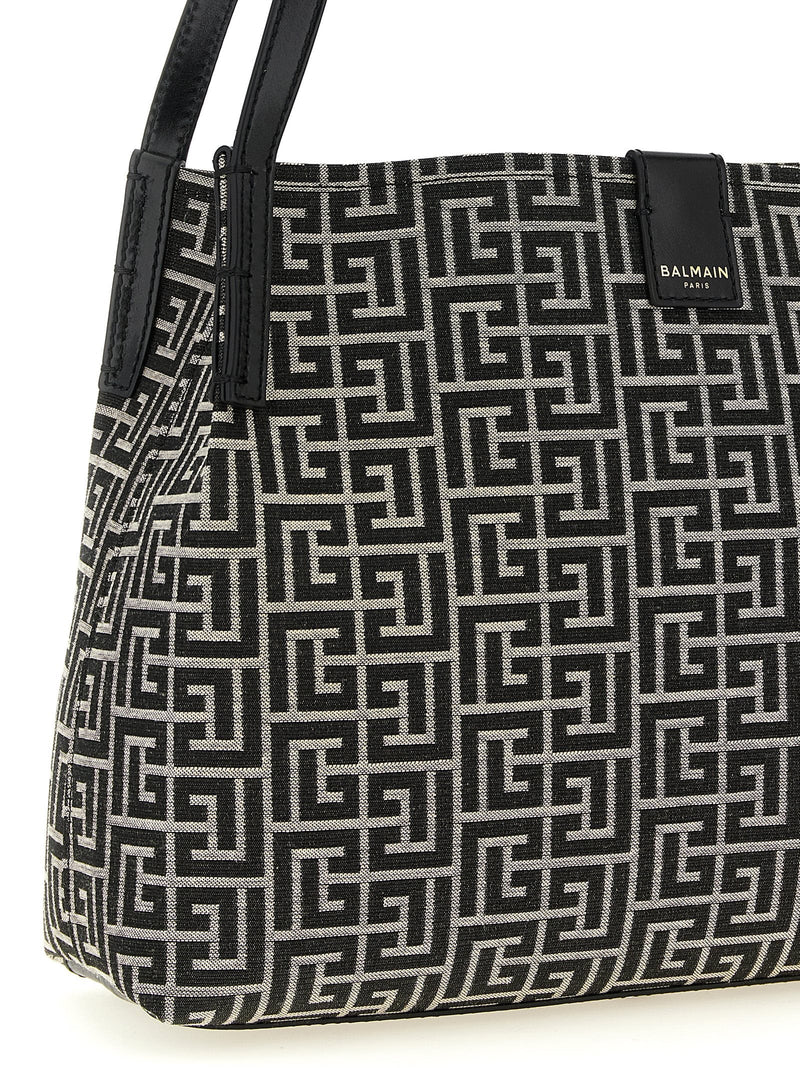 Balmain Release Shoulder Bag — Black Jacquard Fabric