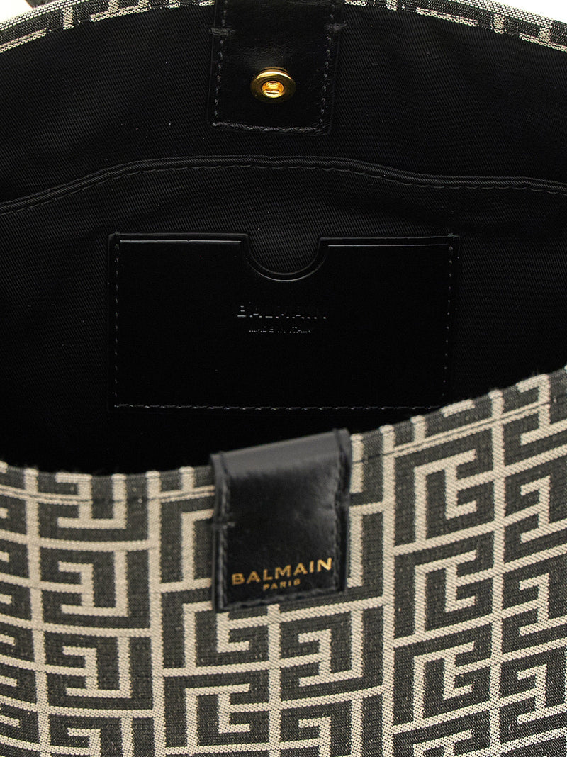 Balmain Release Shoulder Bag — Black Jacquard Fabric
