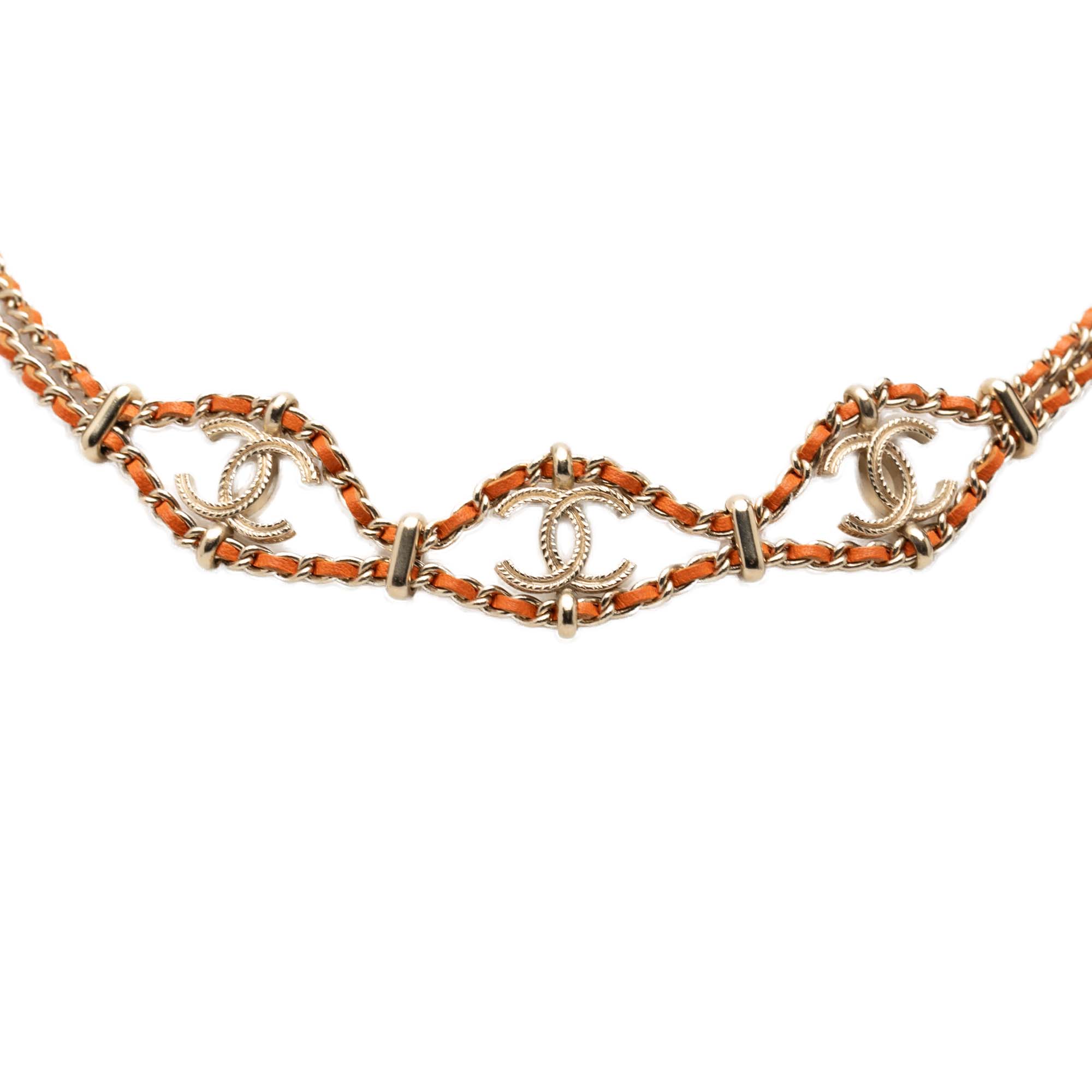 CC Gold Plated Leather Woven Wrap Choker Necklace - Image 4