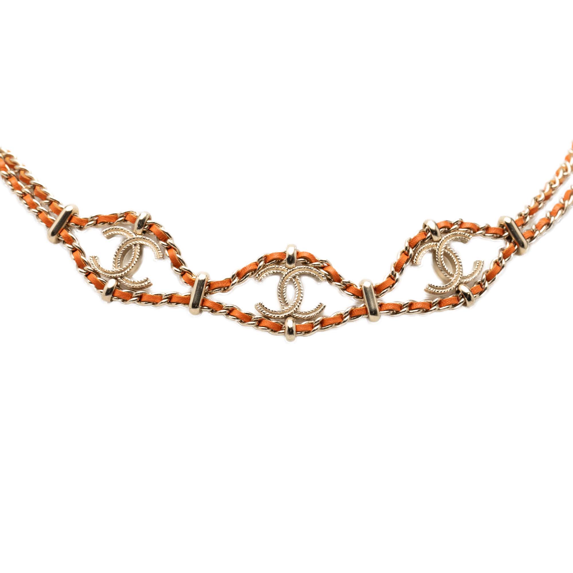 CC Gold Plated Leather Woven Wrap Choker Necklace - Image 5