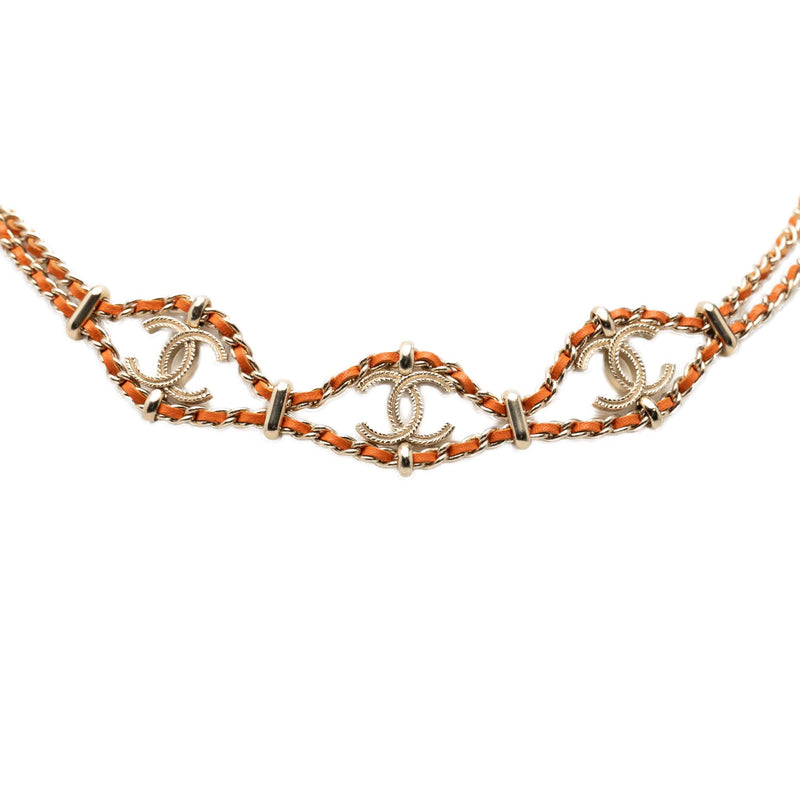 CC Gold Plated Leather Woven Wrap Choker Necklace - Image 5