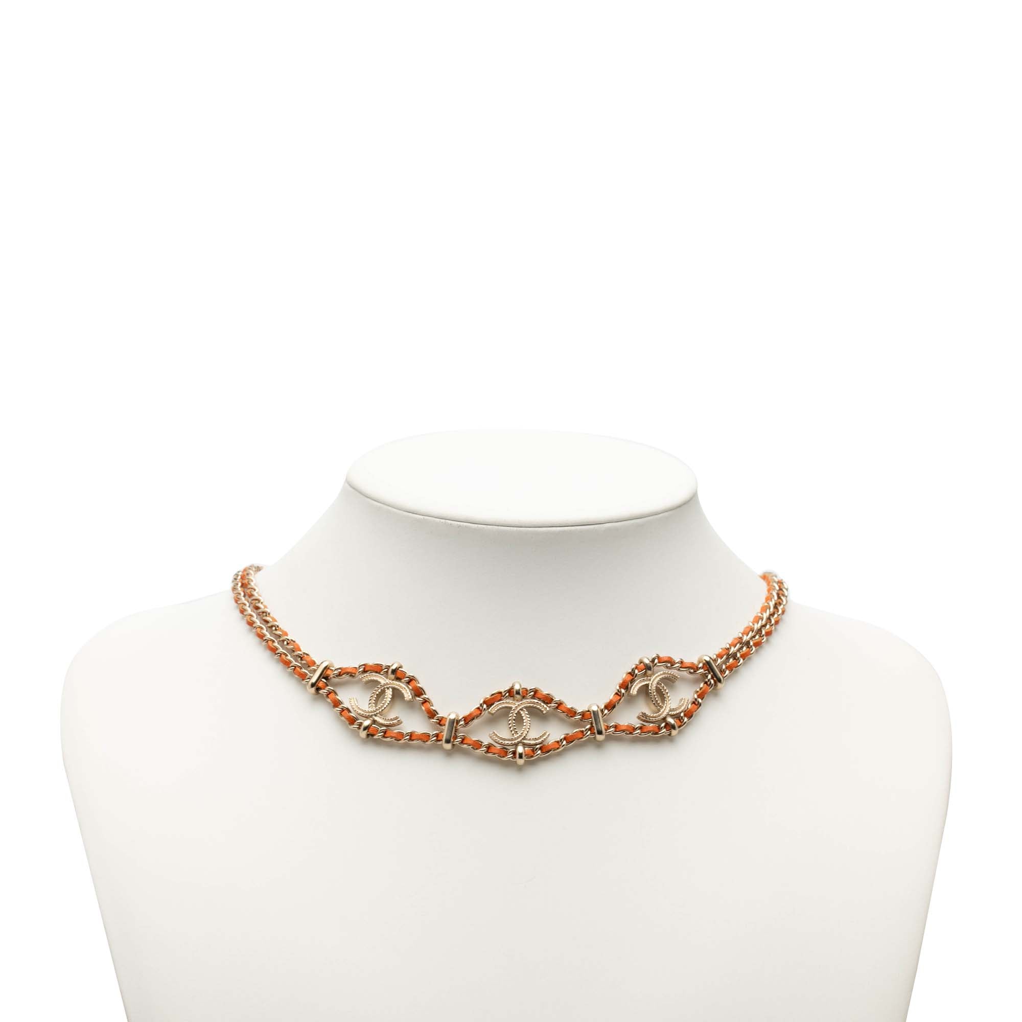 CC Gold Plated Leather Woven Wrap Choker Necklace - Image 6