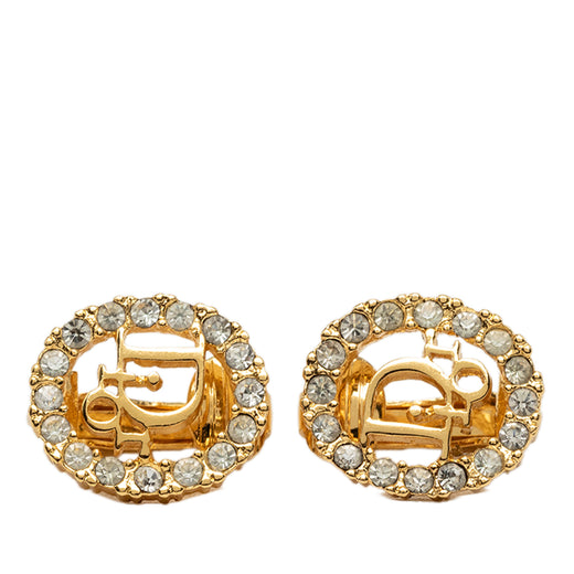 Gold Plated Strass Logo Clip On Earrings - Image 1