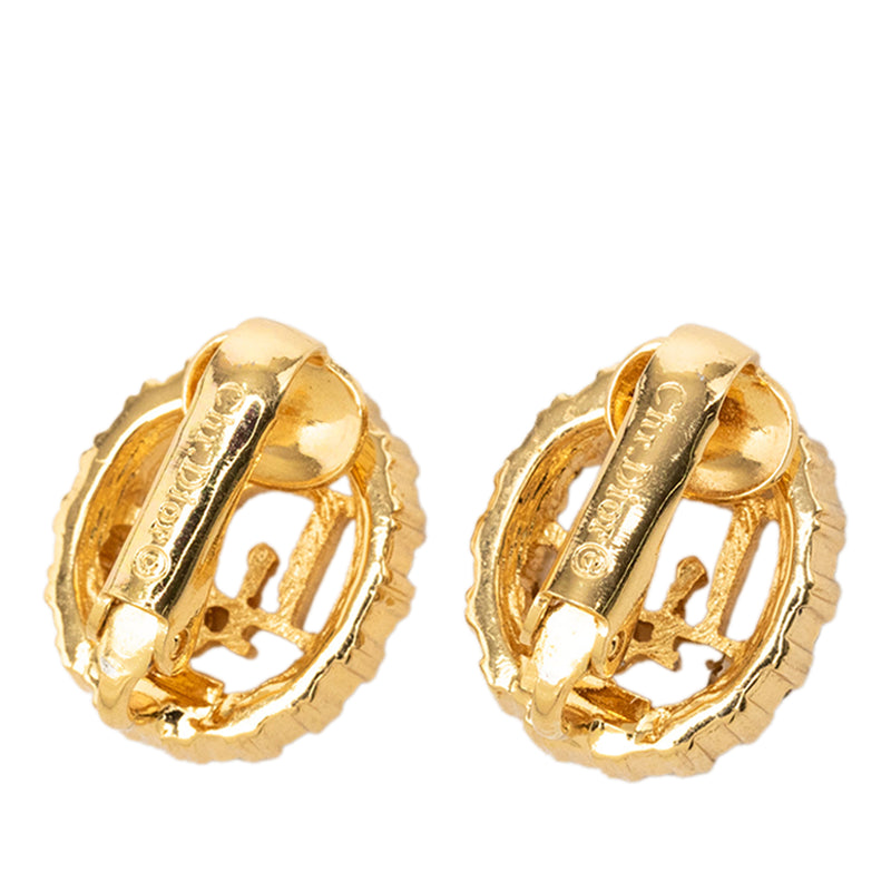 Gold Plated Strass Logo Clip On Earrings - Image 2