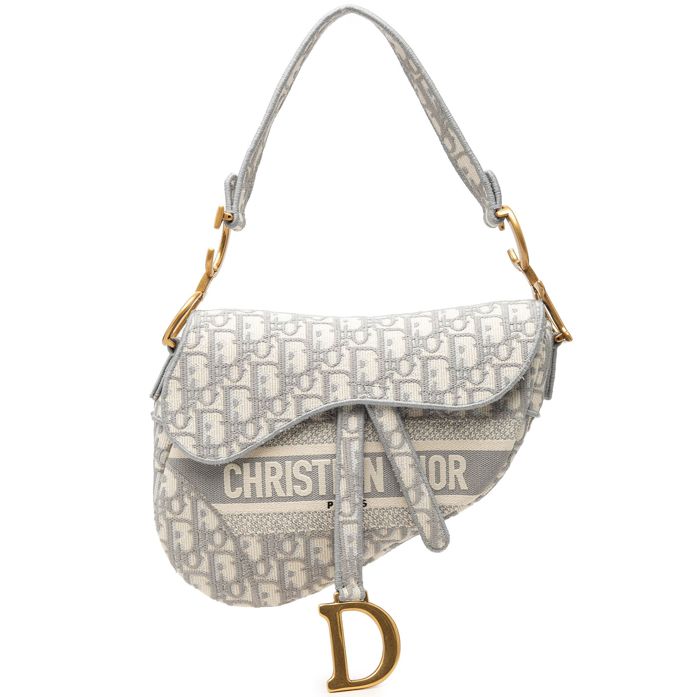 Oblique Embroidered Canvas Saddle Bag - Image 1