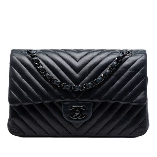 Medium Classic Chevron Lambskin So Black Double Flap - Image 1