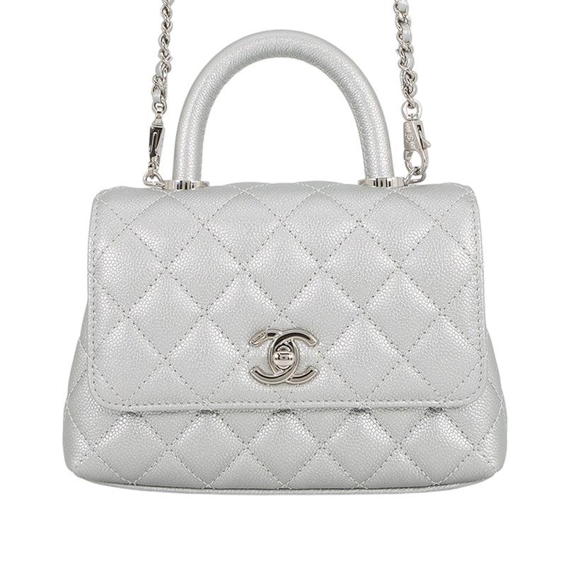 Extra Mini Metallic Quilted Caviar Coco Top Handle Bag