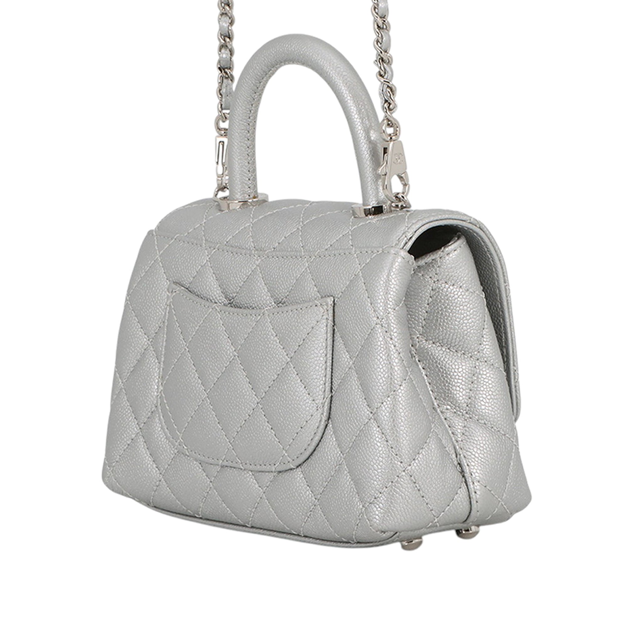 Extra Mini Metallic Quilted Caviar Coco Top Handle Bag - Image 2