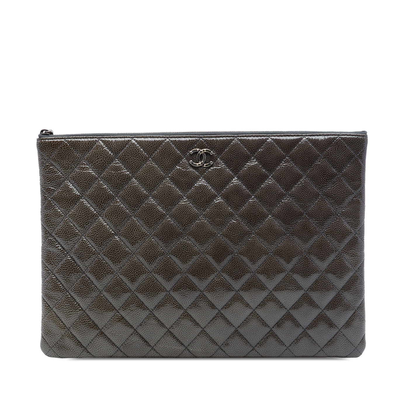 Large Crinkled Patent O Case Clutch - Image 1