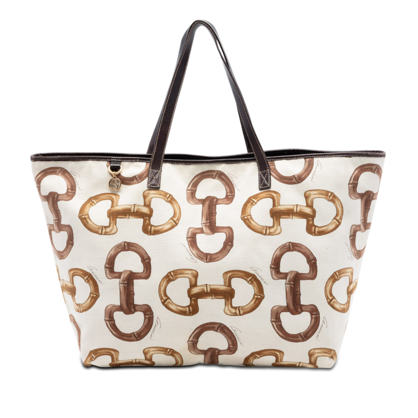 Printed Canvas Bamboo Horsebit Tote - Image 1