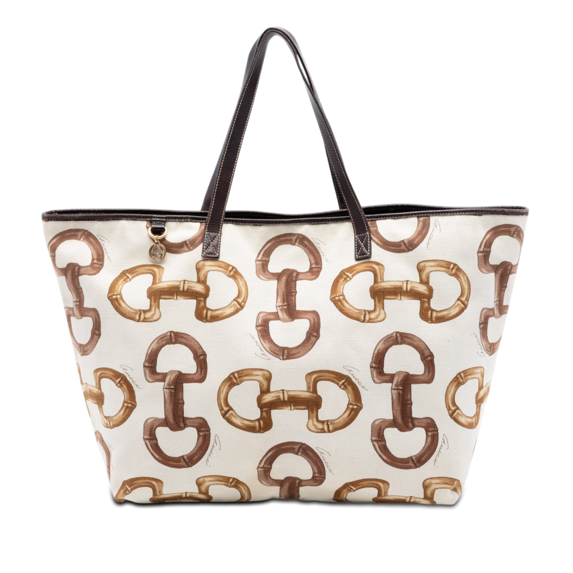 Printed Canvas Bamboo Horsebit Tote - Image 1