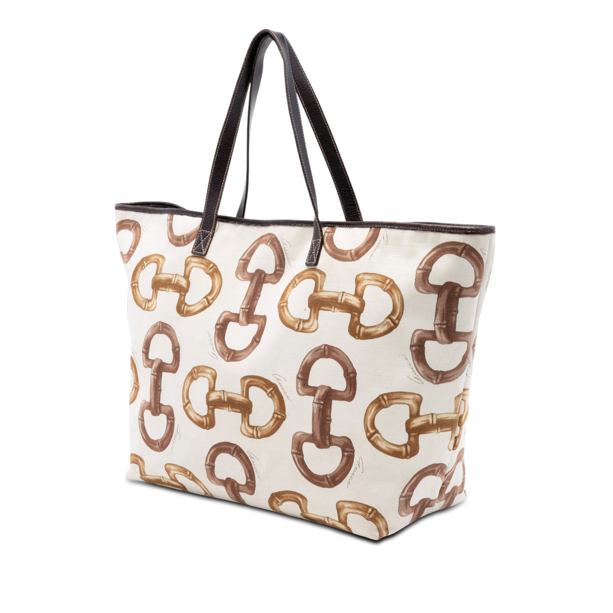 Printed Canvas Bamboo Horsebit Tote - Image 2