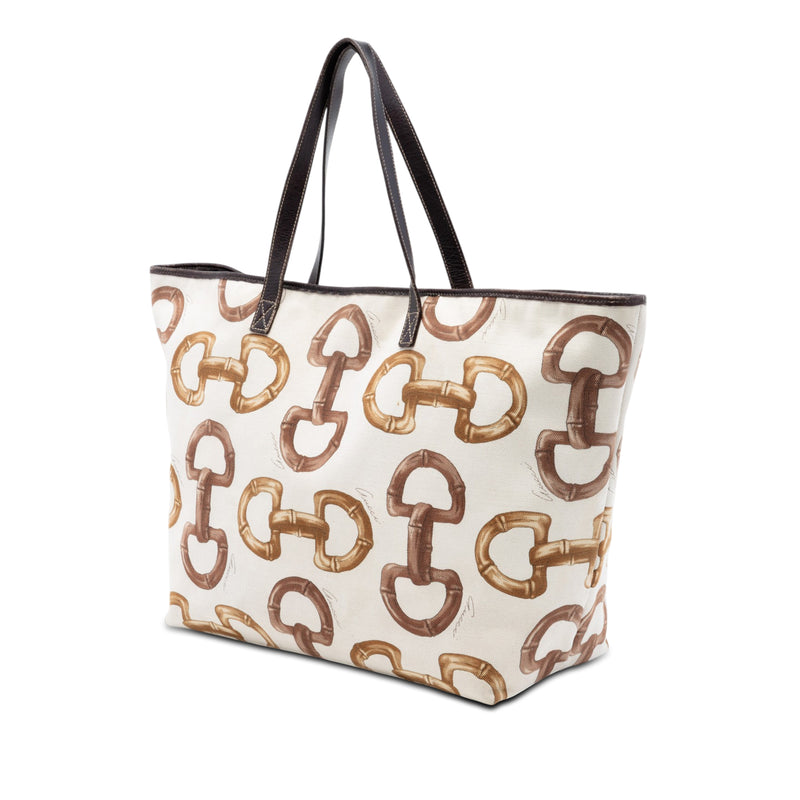 Printed Canvas Bamboo Horsebit Tote - Image 2