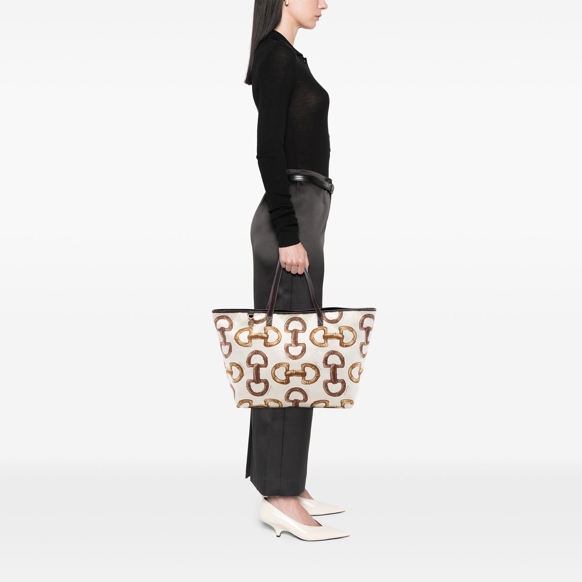 Printed Canvas Bamboo Horsebit Tote - Image 7