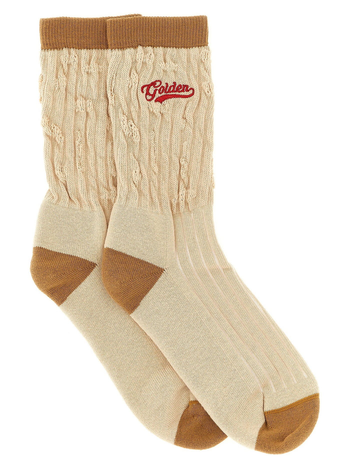 Golden Goose Braided Cotton With Logo Embroidery Socks — Beige Fine Stretch Glove