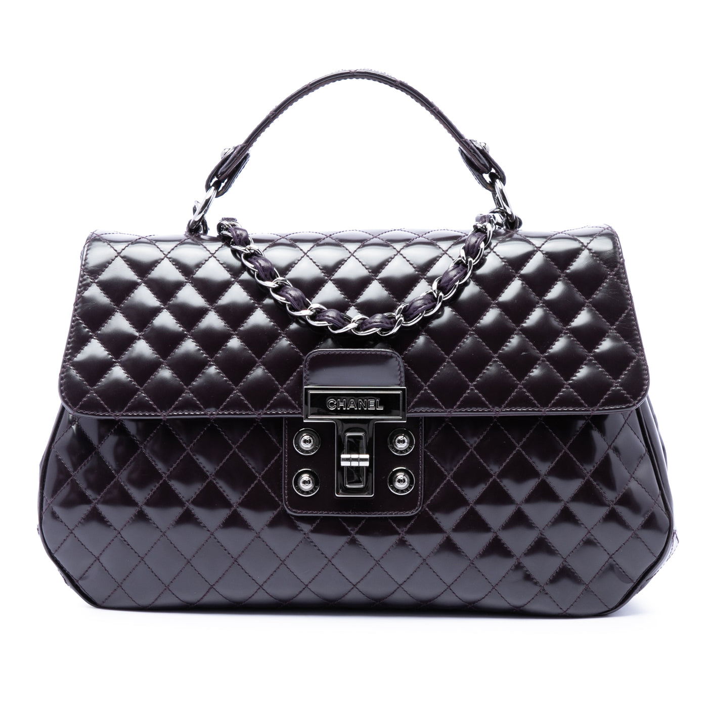 Quilted Glazed Calfskin Mademoiselle Lock Kelly Flap - Image 1