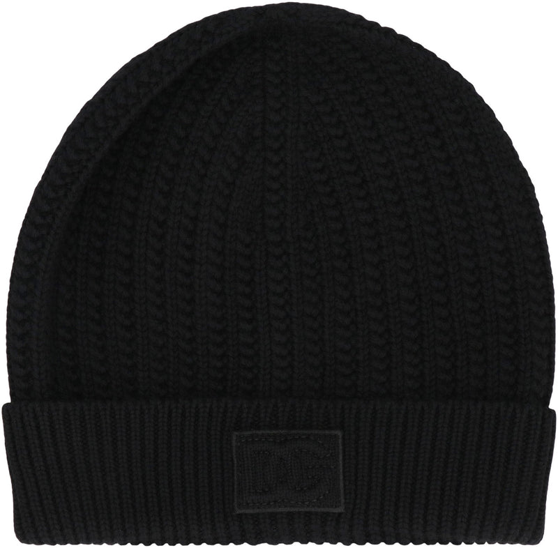 Dolce & Gabbana Gx21kz Virgin Wool Knit Beanie — Black Beanies