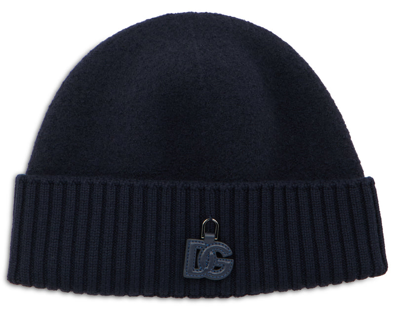 Dolce & Gabbana Gx53kt Embroidered Logo Virgin Wool Beanie — Navy Beanies