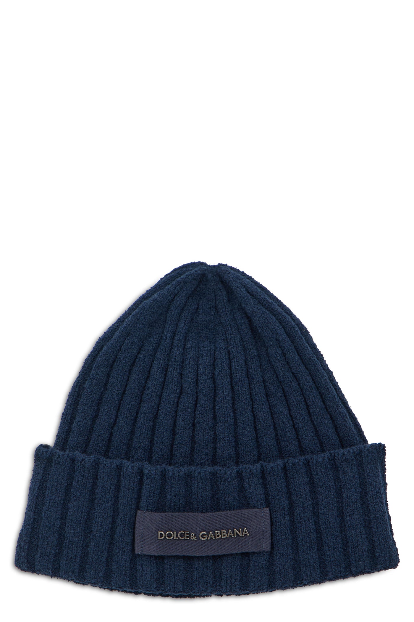 Dolce & Gabbana Gx64kt Ribbed Knit Cotton Beanie — Navy Beanies