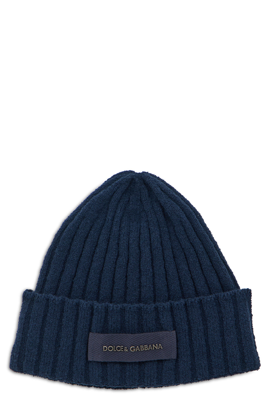 Dolce & Gabbana Gx64kt Ribbed Knit Cotton Beanie — Navy Beanies