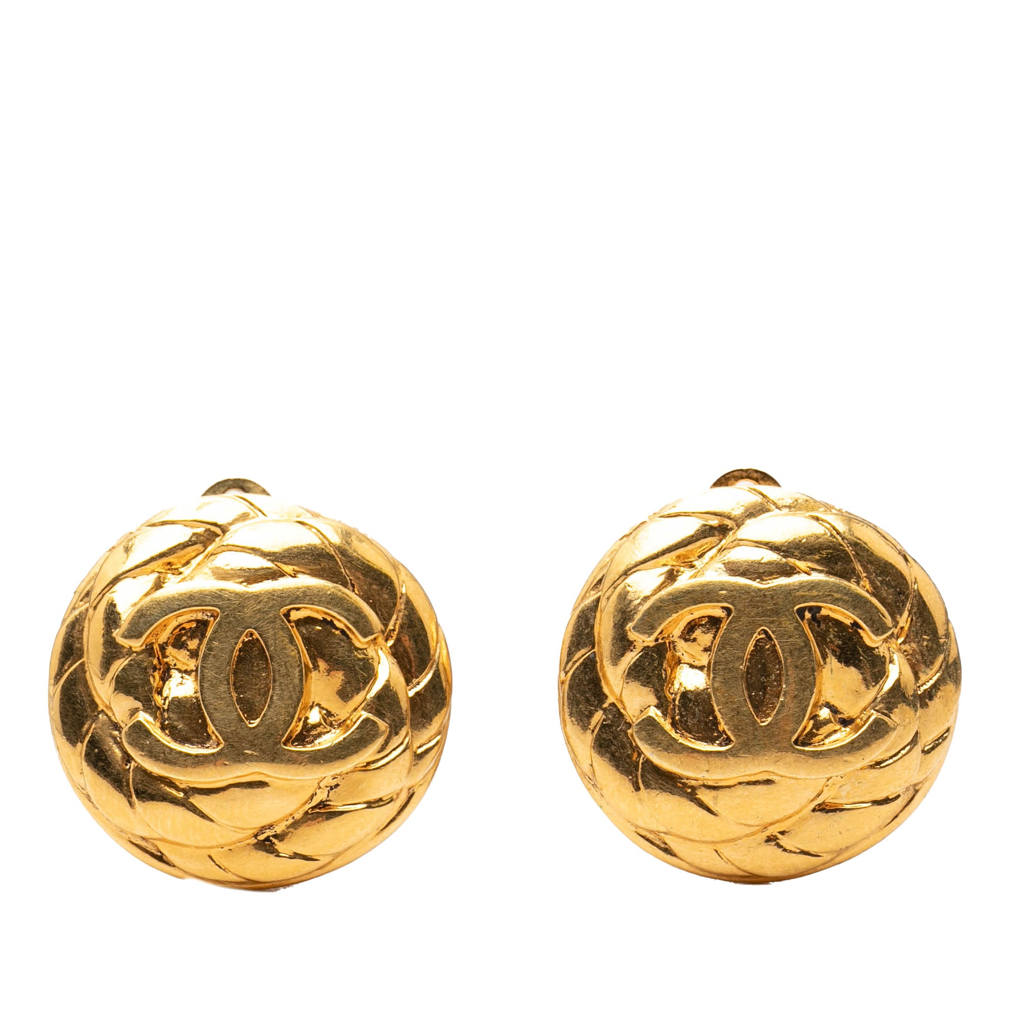 CC Quilted Gold Plated Round Clip On Earrings - Image 1