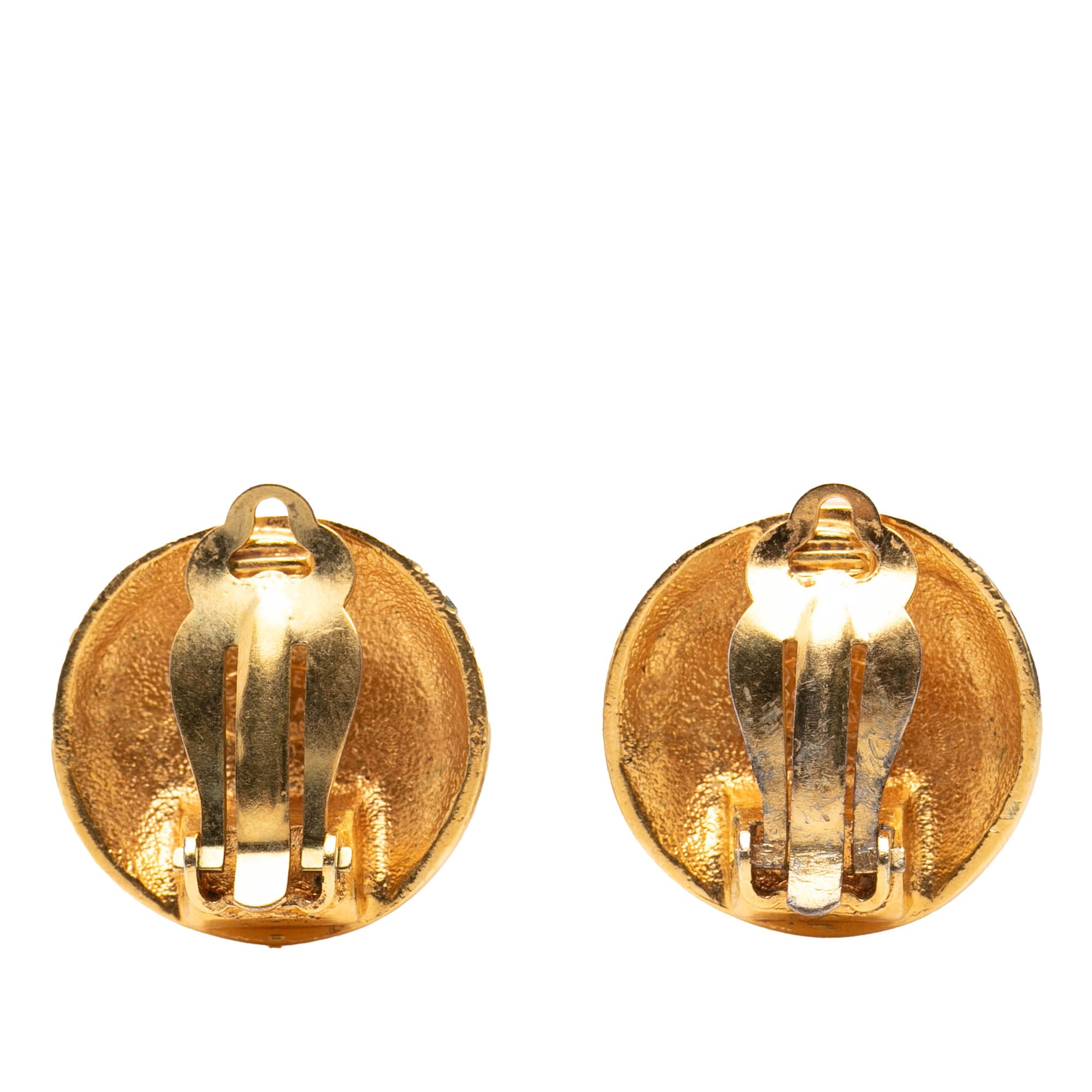 CC Quilted Gold Plated Round Clip On Earrings - Image 2