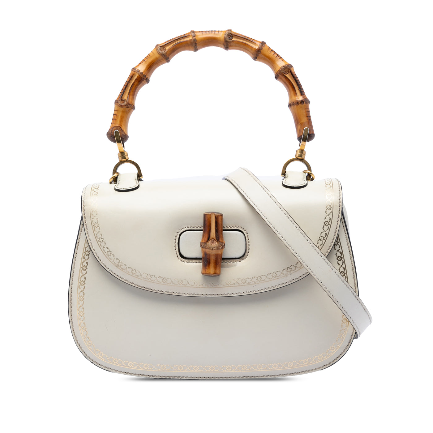 Calfskin Frame Print Bamboo Top Handle Bag - Image 1