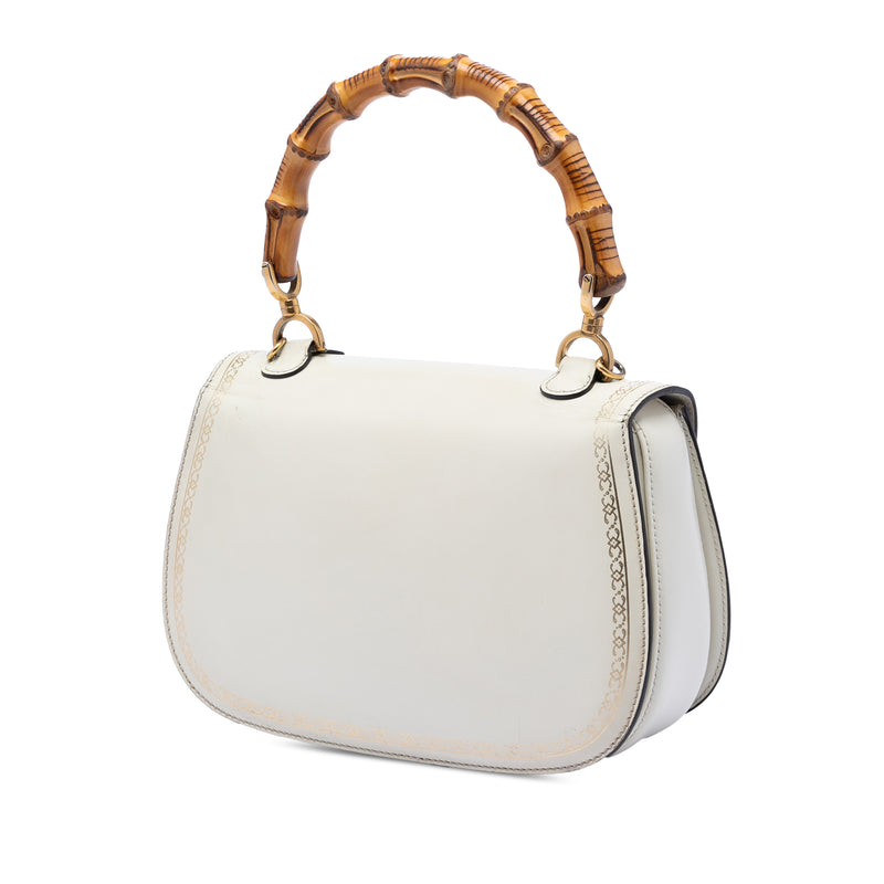 Calfskin Frame Print Bamboo Top Handle Bag - Image 2