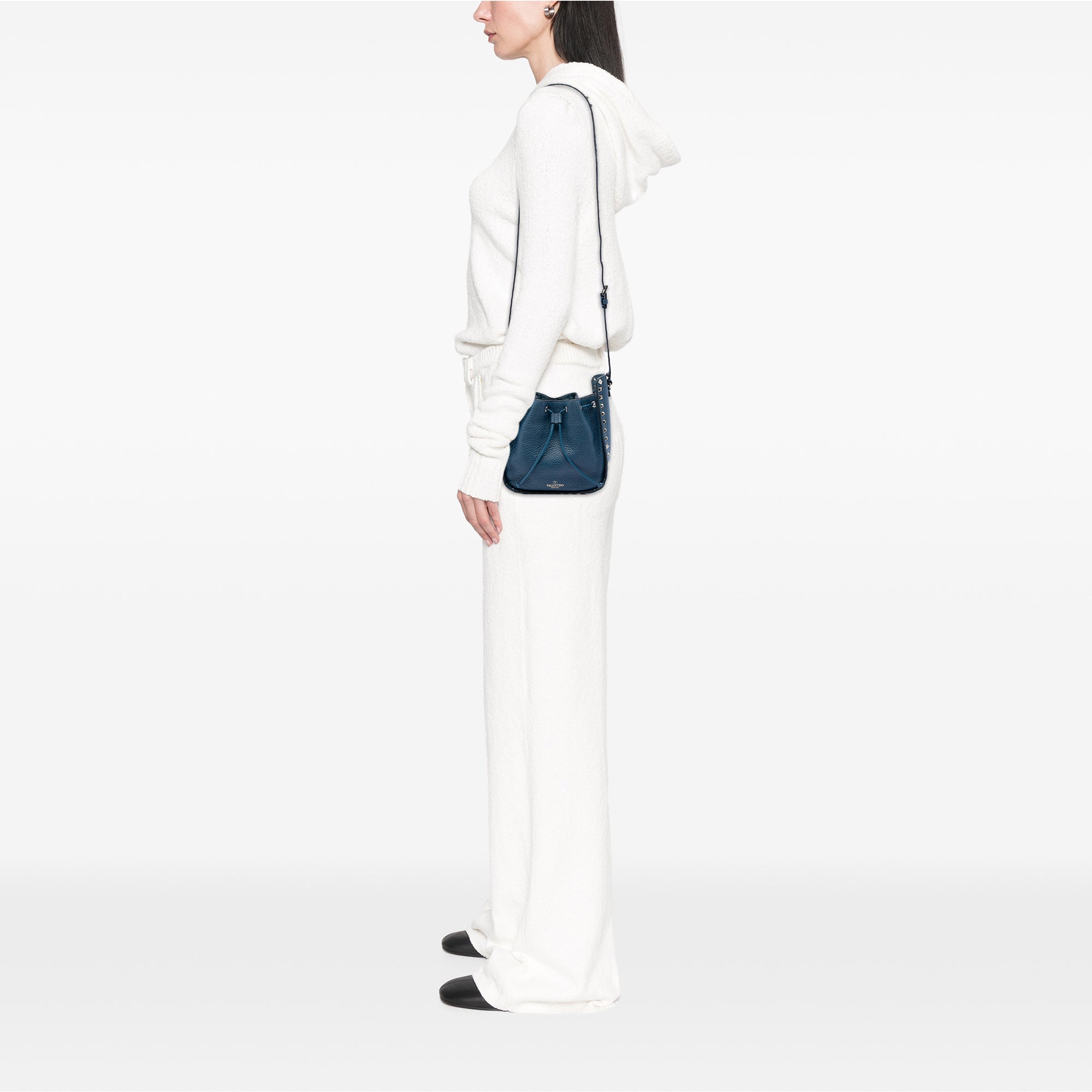 Small Grained Calfskin Rockstud Bucket Bag - Image 6