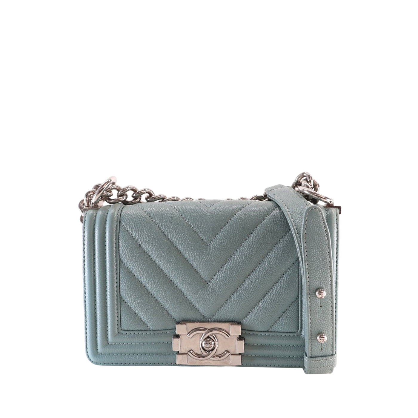Small Chevron Caviar Boy Flap - Image 1