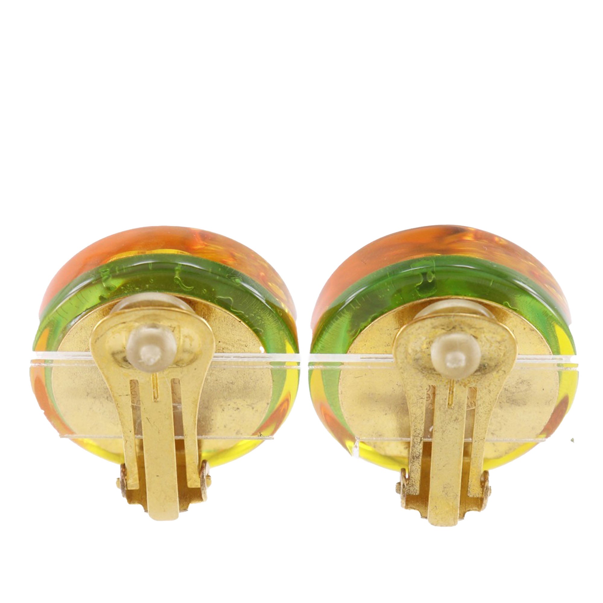 CC Resin Embedded Camellia Shoe Gold Plated Clip On Earrings - Image 2