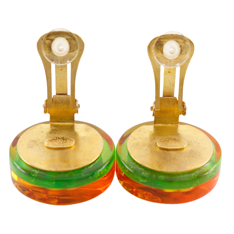 CC Resin Embedded Camellia Shoe Gold Plated Clip On Earrings - Image 4