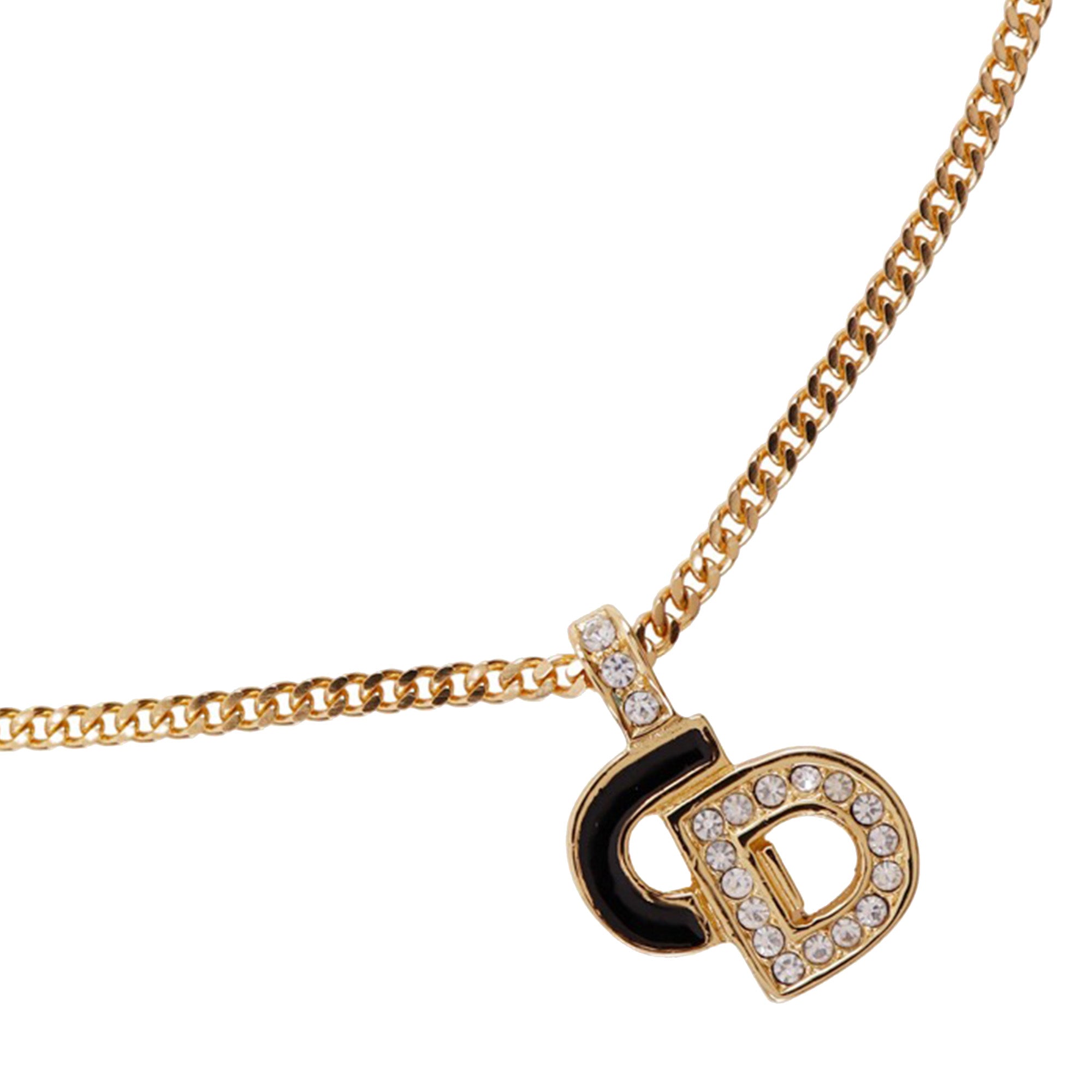Gold Plated Rhinestone CD Logo Pendant Necklace - Image 1