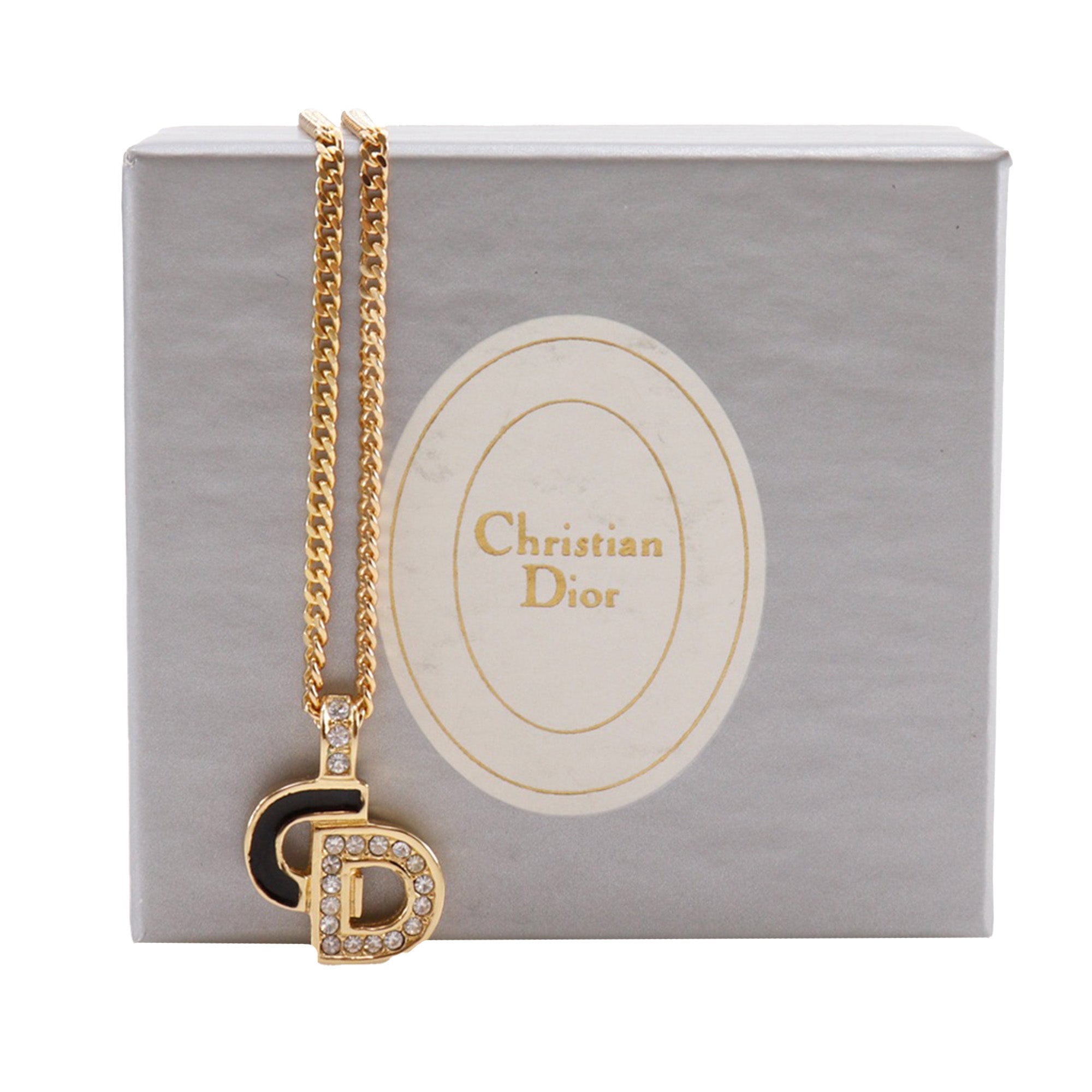 Gold Plated Rhinestone CD Logo Pendant Necklace - Image 11