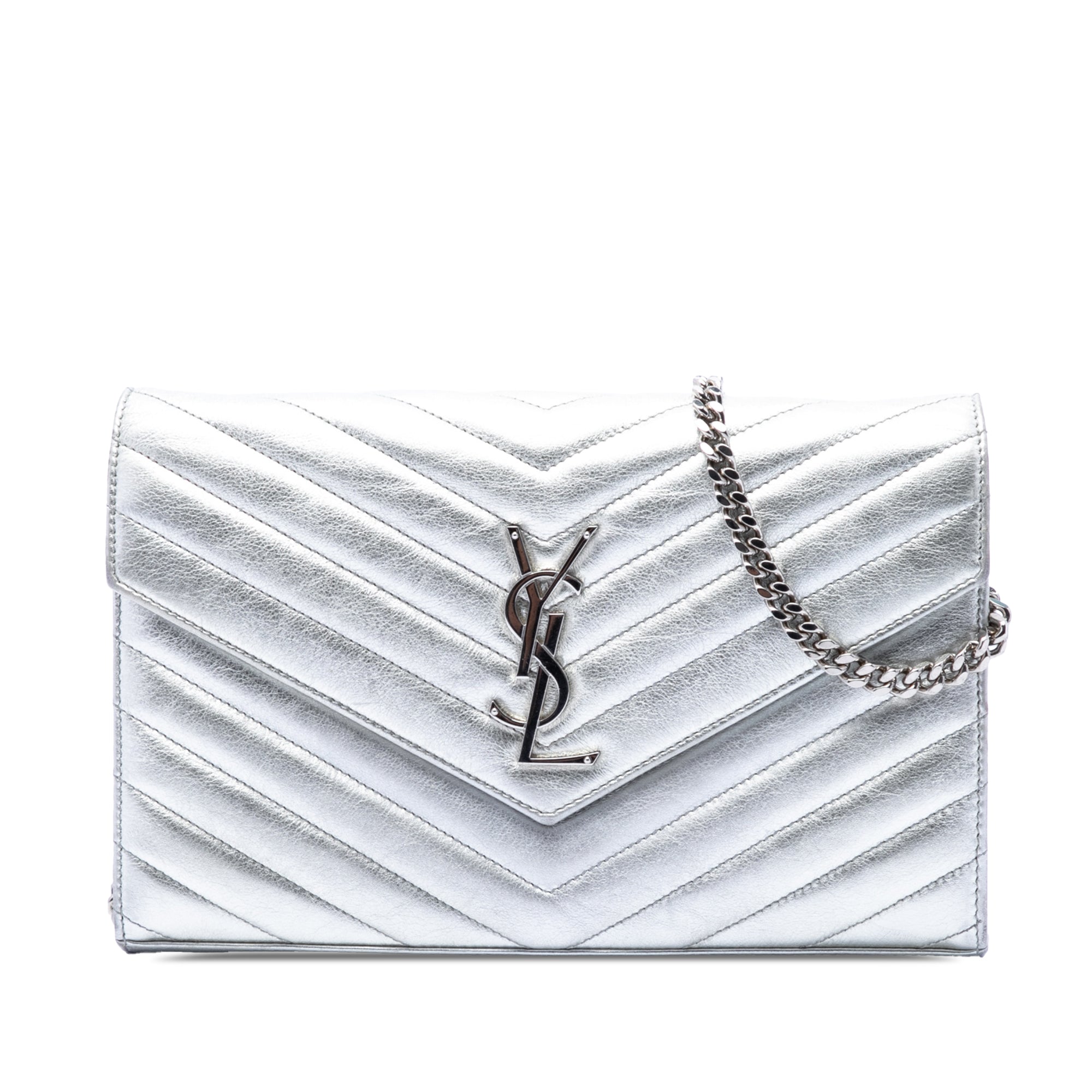 Metallic Calfskin Matelasse Chevron Monogram Chain Wallet - Image 1