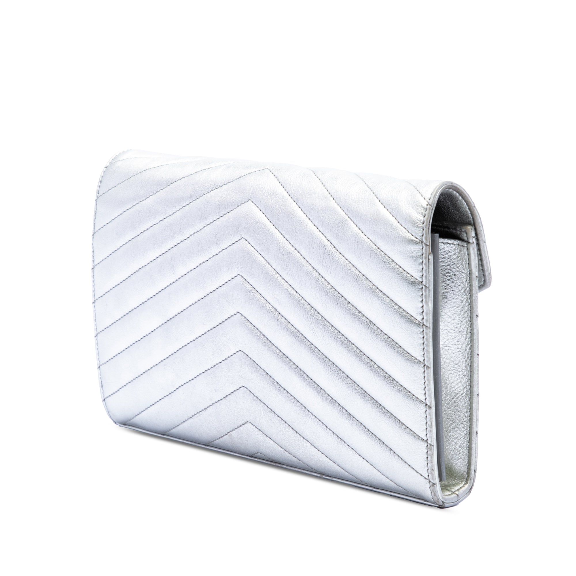 Metallic Calfskin Matelasse Chevron Monogram Chain Wallet - Image 2
