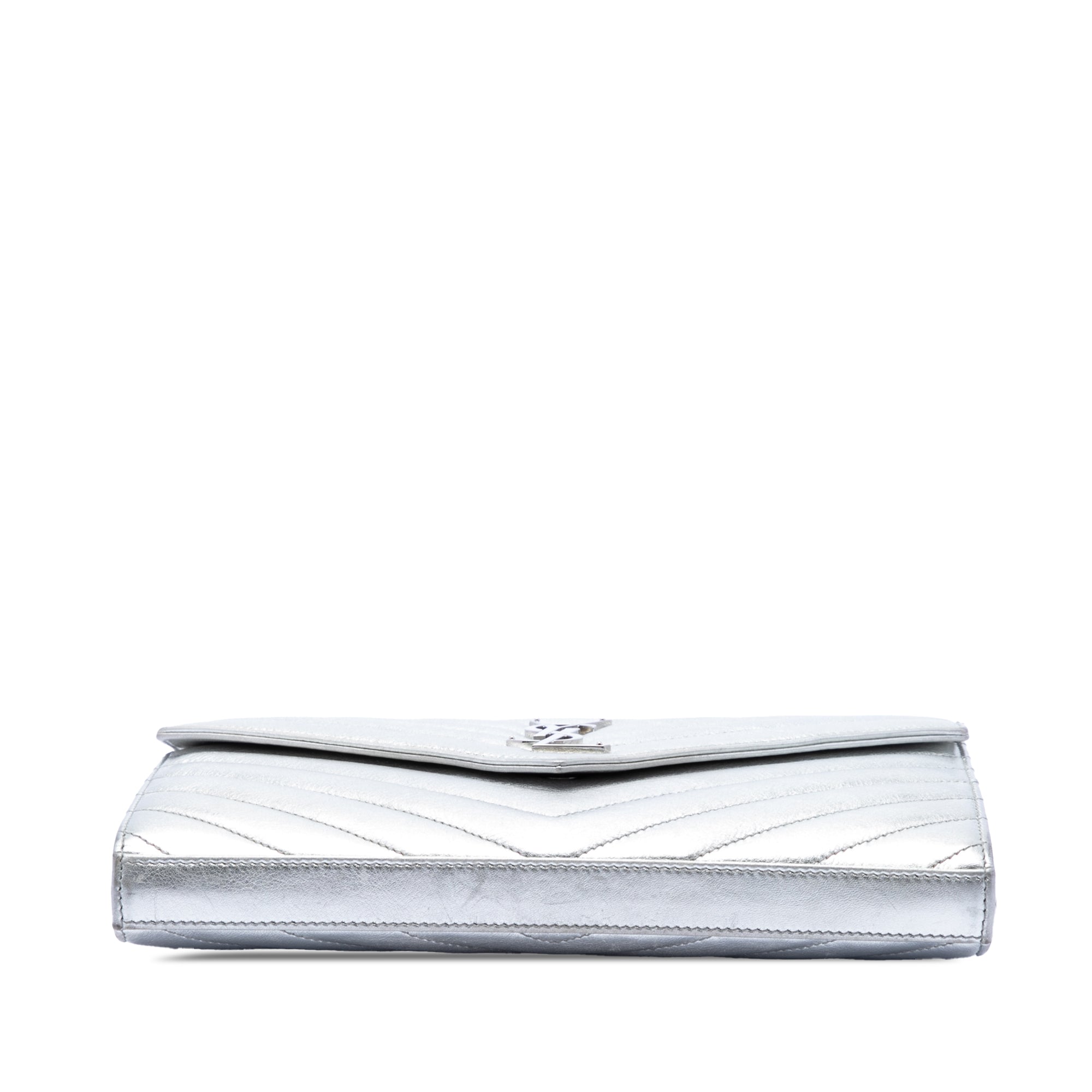 Metallic Calfskin Matelasse Chevron Monogram Chain Wallet - Image 3