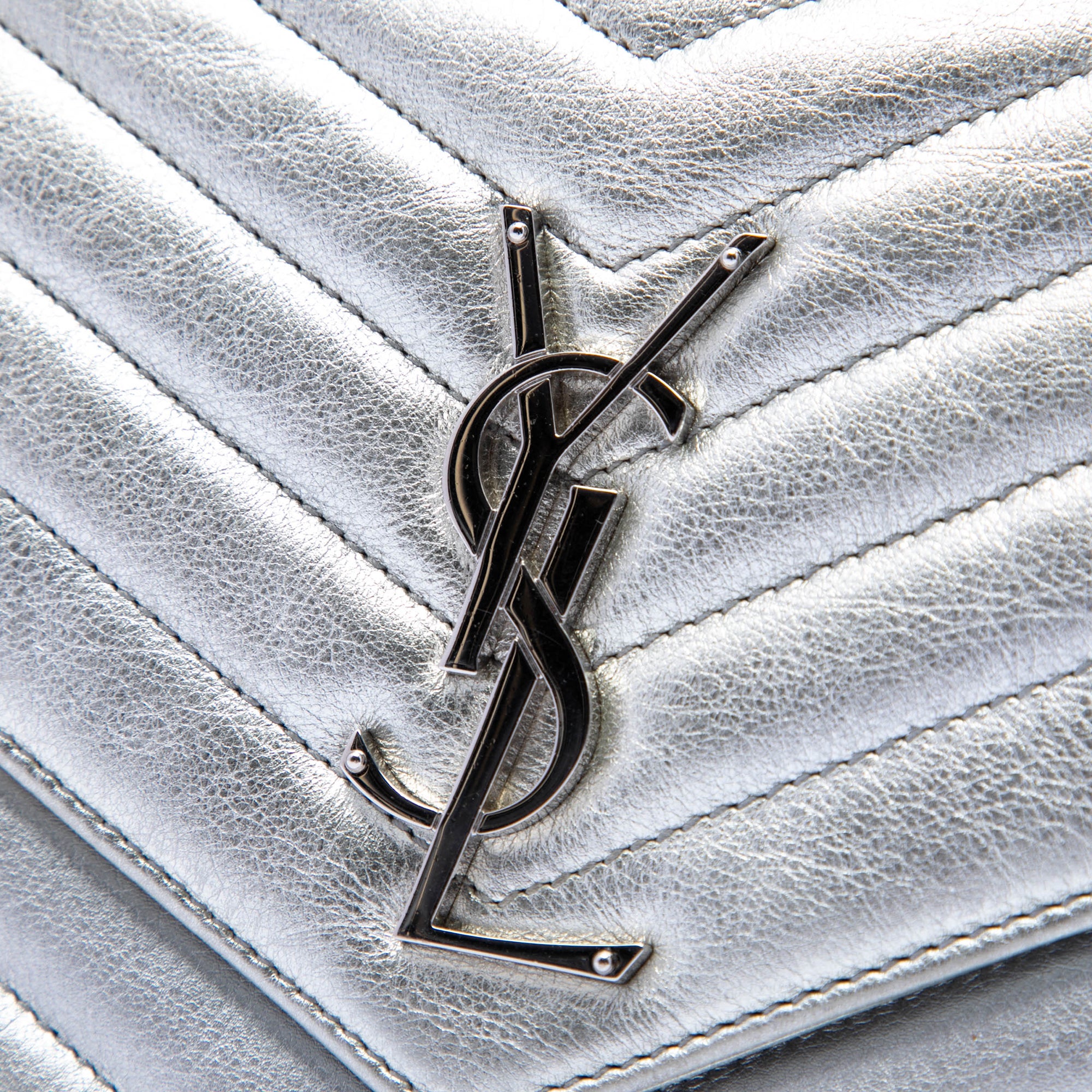 Metallic Calfskin Matelasse Chevron Monogram Chain Wallet - Image 5