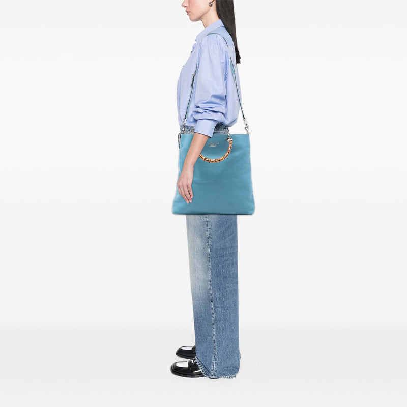Tall Leather Bamboo Shopper Tote - Image 7