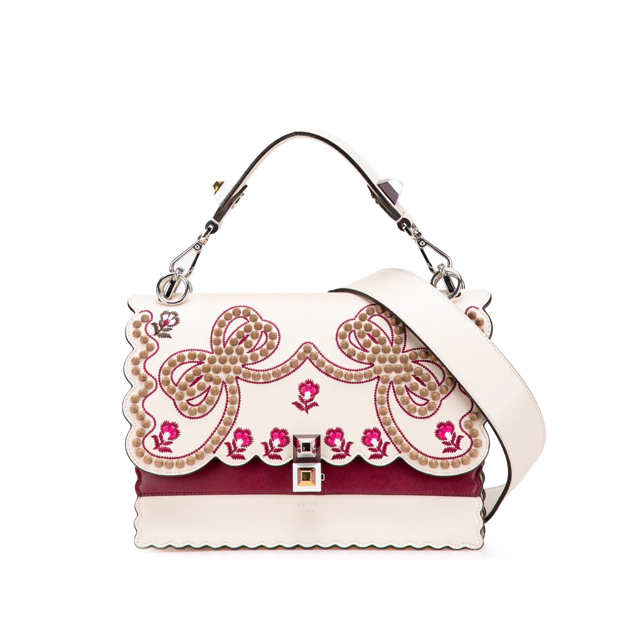 Medium Vitello Liberty Lucido Flowers and Bows Scalloped Studded Kan I Satchel - Image 1