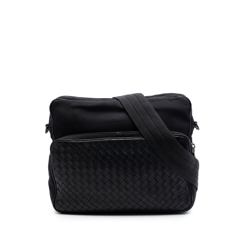 Nappa Intrecciato Trimmed Canvas Messenger Bag