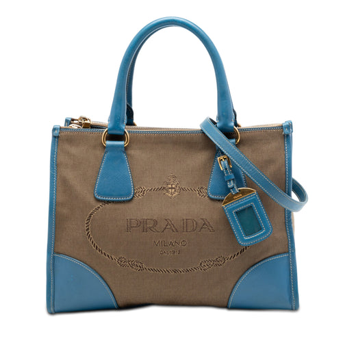 Saffiano Trimmed Canvas Canapa Logo Double Zip Satchel - Image 1