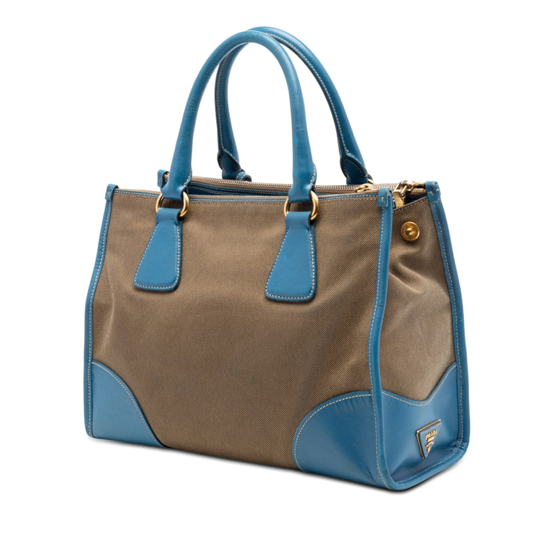 Saffiano Trimmed Canvas Canapa Logo Double Zip Satchel - Image 2