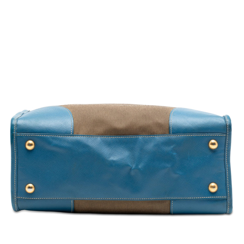 Saffiano Trimmed Canvas Canapa Logo Double Zip Satchel - Image 3