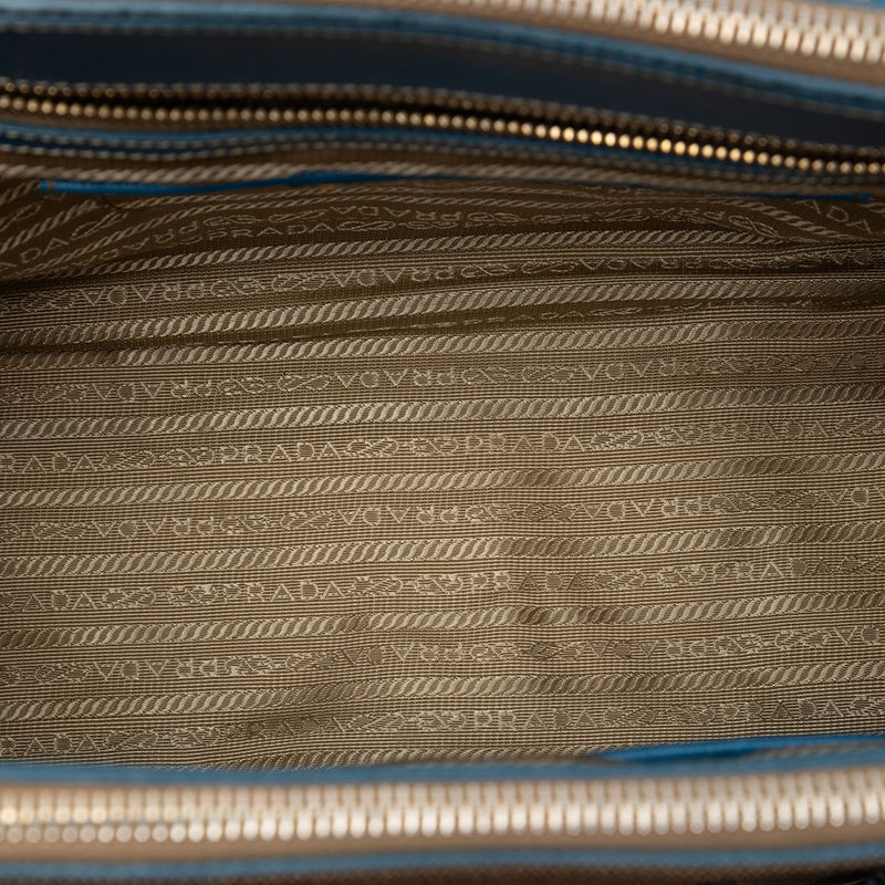Saffiano Trimmed Canvas Canapa Logo Double Zip Satchel - Image 4